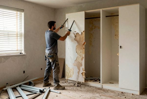 Removing a poor-quality wardrobe during renovation after cheap installation reduced property value.